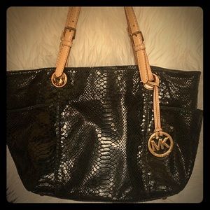 Michael Kors Black Snakeskin Tote Purse